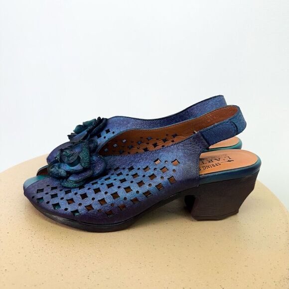 Spring Step L’Artiste Women’s Lovella Blum Blue Multi Leather Flower Appliqué L - Picture 2 of 15